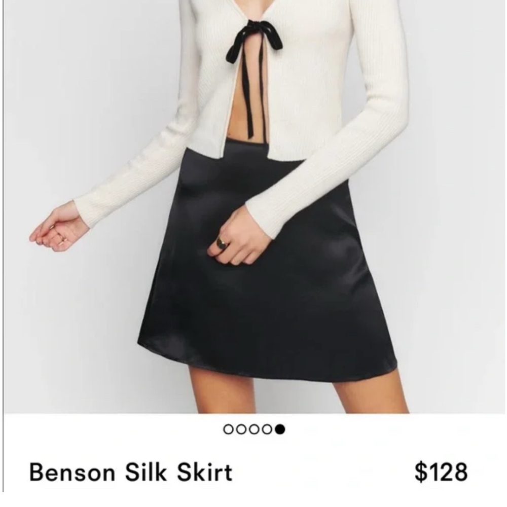 Reformation Black Skirt, Black Mini Silk Skirt, Reformation Benson Skirt